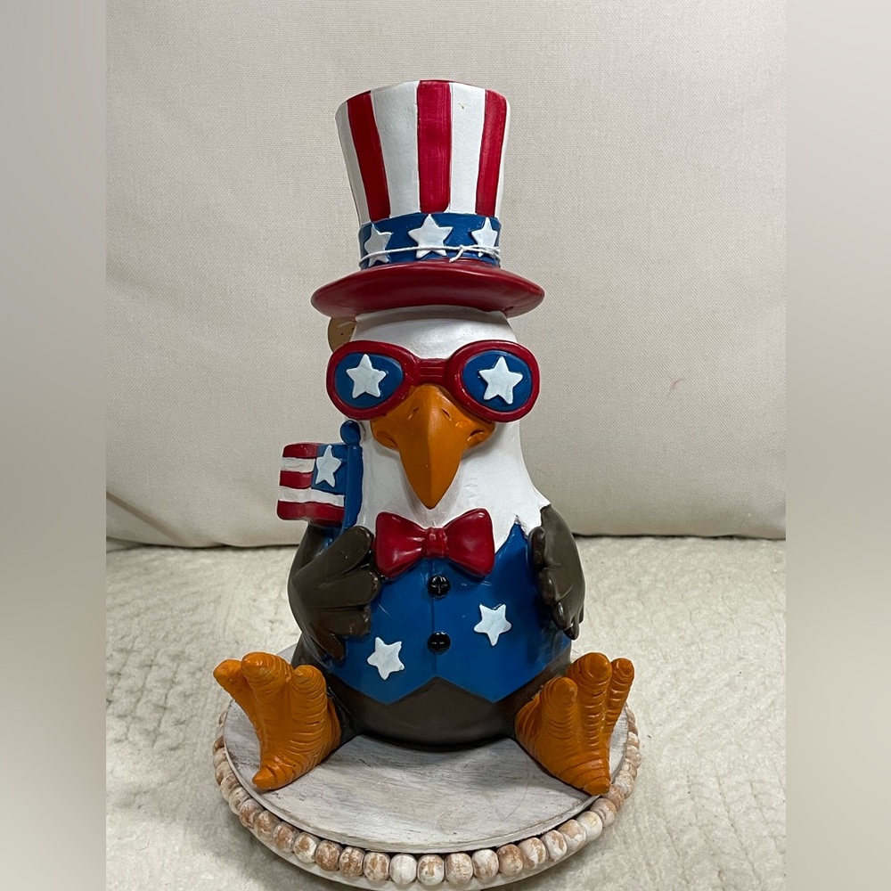 Patriotic Eagle Figurine with Stars & Stripes Hat
